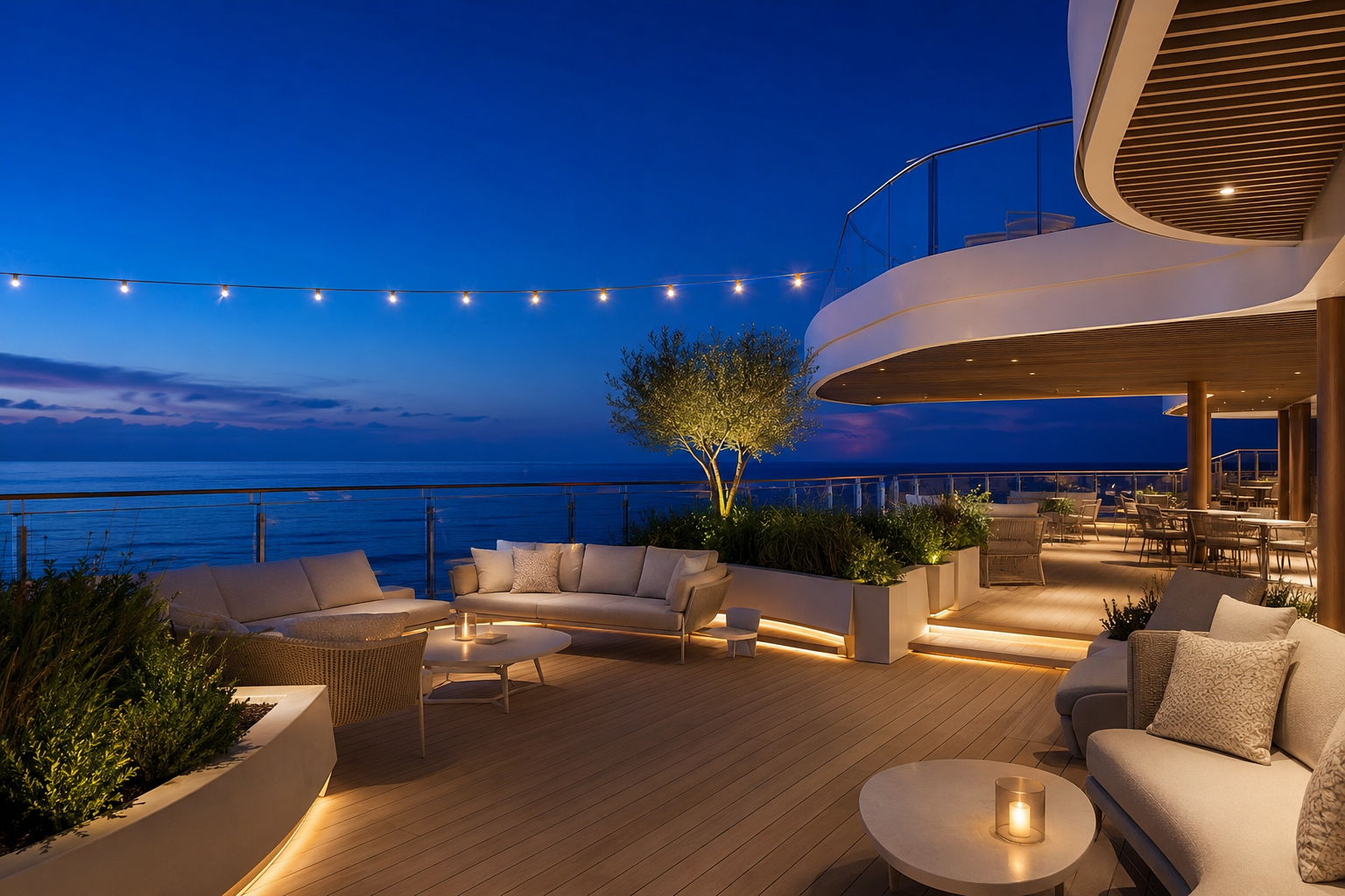 Contemporary cruise ship at sea